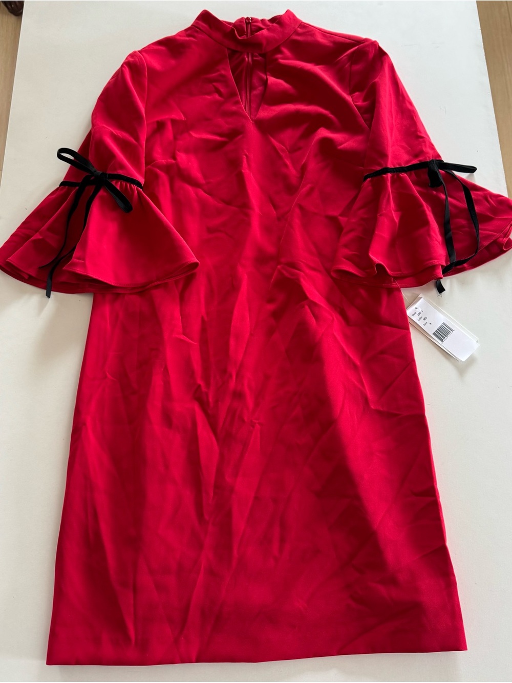 Julia Jordan Red Mock Neck Dress Size 8 NWT Bell Sleeve Black Bow Party